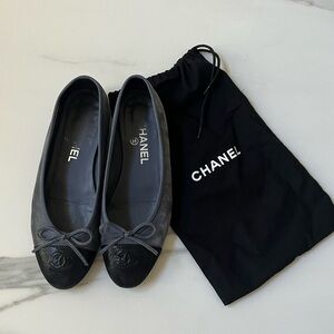 CHANEL Shimering CC Cap Toe Ballet Flats